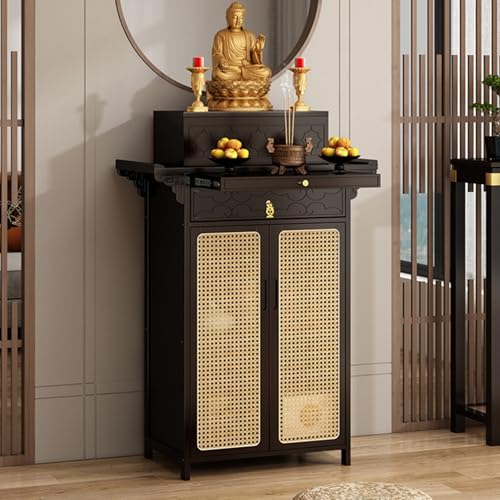 HARELA Bamboo Spiritual Altar Table mit Schubladen-Speicher, Vertikaler Buddhistischer Nischenschrank, Buddhistischer Entspannung Tisch, für Gebete, Weissagung, Anbetung(Dark Walnut,100cm/39.4in) von HARELA