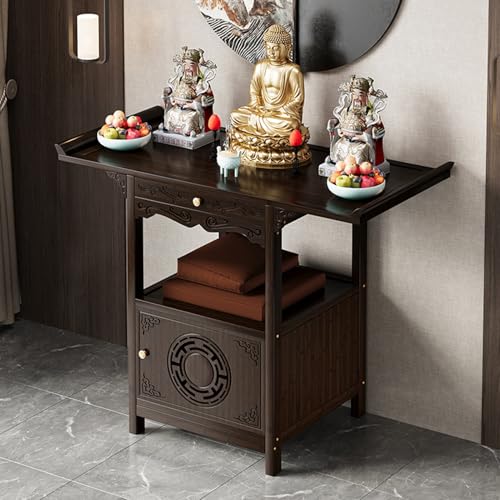 HARELA Buddha Schrein Buddha Statue Anbieter Tisch, Bamboo Spiritual Altar Table mit Schubladen-Speicher, Persönlicher Schreinständer, für Gebete, Wahrsagung, Anbetung(80 * 40cm/31.5 * 15.7in) von HARELA