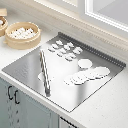 HARELA Edelstahl-Schneidebrett aus 316er Stahl Profi-Küchenbrett, Brotteig-Knetbrett, Schneidematte & Arbeitsplatten-Schutz(60x58cm/23.6x22.8in) von HARELA