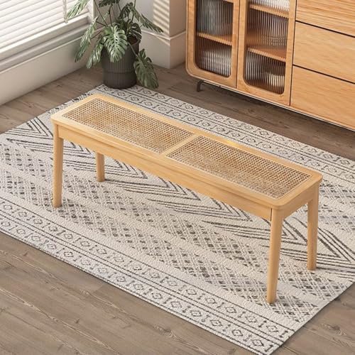 HARELA Esstischbank Rattan, Küchenbank Wohnzimmerbank, Bettbank Holzbank Rustikale Home Décor Möbel, für Flur, Wohnzimmer, Sitzbank Schlafzimmer, Schuhbank(Wood Color,140cm/55.1in) von HARELA