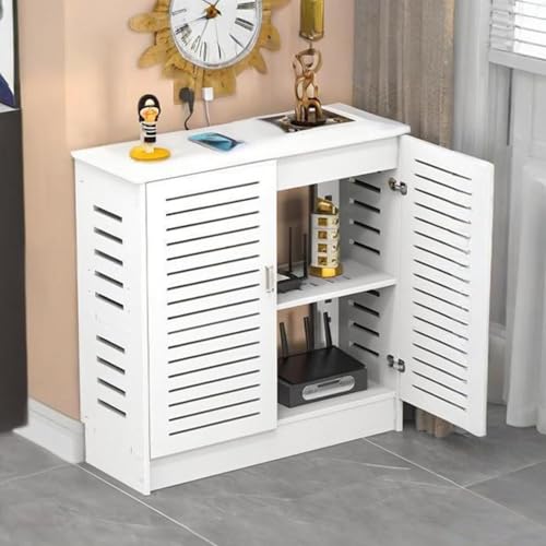 HARELA Home Router Aufbewahrungsbox, Heimmedien-Aufbewahrungsschrank, Freistehender Schrank-Organizer, ausgehöhlte Seiten, großes Fassungsvermögen(White,19.7x27.6x11.8in) von HARELA