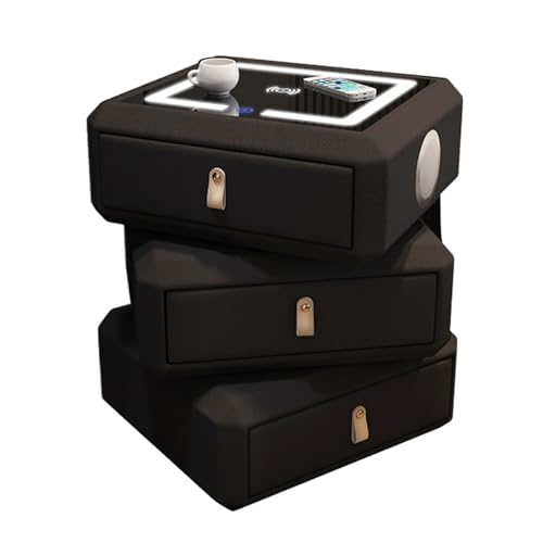 HARELA Intelligenter Nachttisch mit kabelloser Ladestation, verstellbaren LED-Leuchten, drehbarem Nachttisch, schlichtem, modernem Schlafzimmer-Nachttisch, 3 Schubladen HARELA Intelligenter Nachttisch mit kabelloser Ladestation, verstellbaren LED-Leuchten, drehbarem Nachttisch, schlichtem, modernem Schlafzimmer-Nachttisch, 3 Schubladen von HARELA