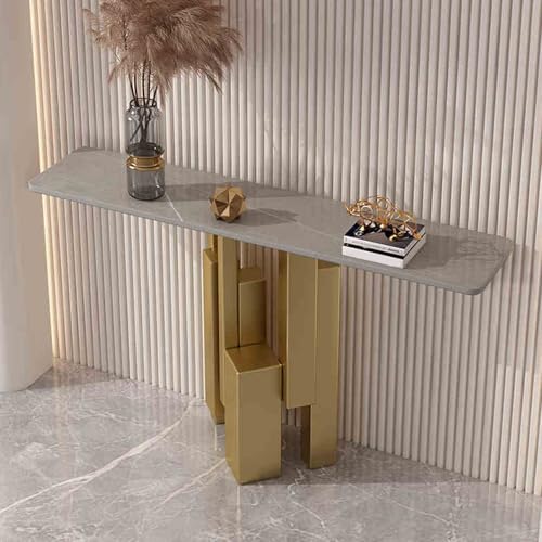 HARELA Konsolentisch, Flurtisch, Flur Möbel, Beistelltisch mit geometrischen Metallbeinen, Sofatisch für Foyer, Flur, Wohnzimmer(Gray B,100cm/39.4in) von HARELA