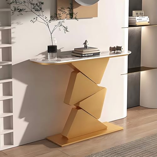 HARELA Konsolentisch, Schmal Eingangstisch mit Metallsockel, Flurtisch Flur Möbel, Dekotisch Sideboard Beistelltisch für Eingang, Flur, Wohnzimmer(Gold,120cm/47.2in) von HARELA