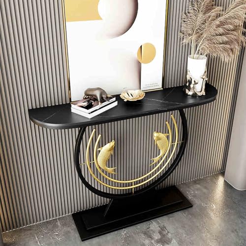 HARELA Konsolentisch, schmaler Flurtisch Sofatisch mit Metallfuß, Multifunktionaler Stehtisch für Wohnzimmer, Flur, Eingang(Black,120cm/47.2in) von HARELA
