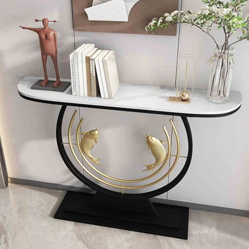HARELA Konsolentisch, schmaler Flurtisch Sofatisch mit Metallfuß, Multifunktionaler Stehtisch für Wohnzimmer, Flur, Eingang(White A,150cm/59in) von HARELA