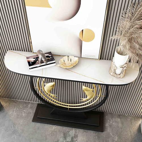 HARELA Konsolentisch, schmaler Flurtisch Sofatisch mit Metallfuß, Multifunktionaler Stehtisch für Wohnzimmer, Flur, Eingang(White C,100cm/39.4in) von HARELA