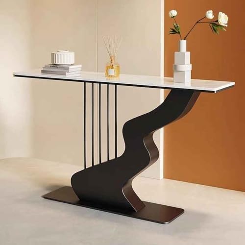 HARELA Konsolentisch Beistelltisch Flurtisch Eingangstisch mit einzigartigem Metallsockel, Schmaler Sofatisch für Wohnzimmer, Metallrahmen, für Foyers, Flure(Black,80cm/31.5in) von HARELA
