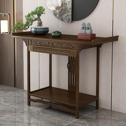 HARELA Meditation Altar Tisch Mit Schublade, Handgeschnitzter Hexenaltar Tisch, Altartisch Zur Meditation aus Bambus, für Wohnzimmer, Büro, Schlafzimmer(120cm/47.2in) von HARELA