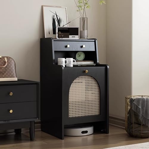 HARELA Saugroboter Ständer Staubsauger, Beistelltisch Wohnzimmer Roboter Standschrank, Roboter Standschrank Bambus Kehrroboter Lagerregal mit verstellbarem Regal und Schublade(Black,55cm/21.7in) von HARELA