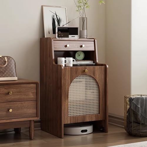 HARELA Saugroboter Ständer Staubsauger, Beistelltisch Wohnzimmer Roboter Standschrank, Roboter Standschrank Bambus Kehrroboter Lagerregal mit verstellbarem Regal und Schublade(Walnut,45cm/17.7in) von HARELA