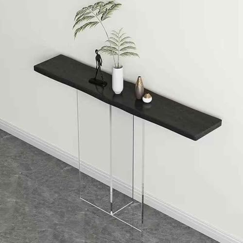 HARELA Schmal Konsolentisch, Holz Sofa Tisch Foyer Tisch mit transparenten Acryl-Tischbeinen, Dekotisch Sideboard Beistelltisch für Eingang, Wohnzimmer(Black,80cm/31.5in) von HARELA