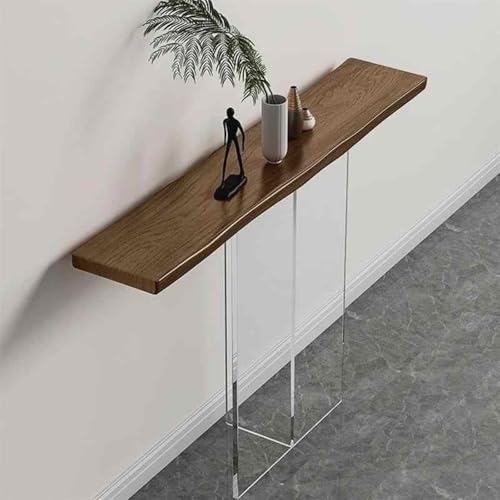 HARELA Schmal Konsolentisch, Holz Sofa Tisch Foyer Tisch mit transparenten Acryl-Tischbeinen, Dekotisch Sideboard Beistelltisch für Eingang, Wohnzimmer(Dark Brown,160cm/63in) von HARELA