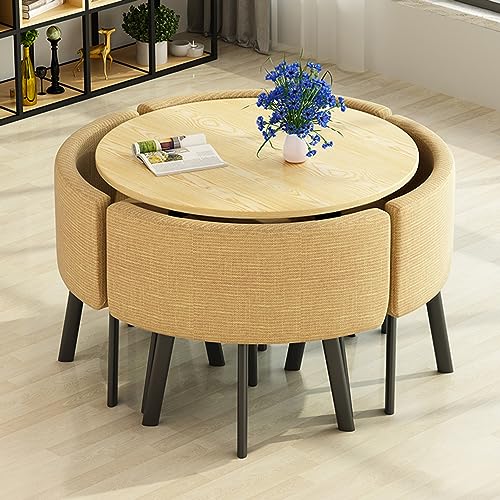 HARELA Small Office Reception Room Club Table and Chair Set, Dining Round Table Soft Backrest Seat, Cafe Balcony Living Room Simple Round Dining Table, Modern Style Furniture (Color : Apricot) von HARELA