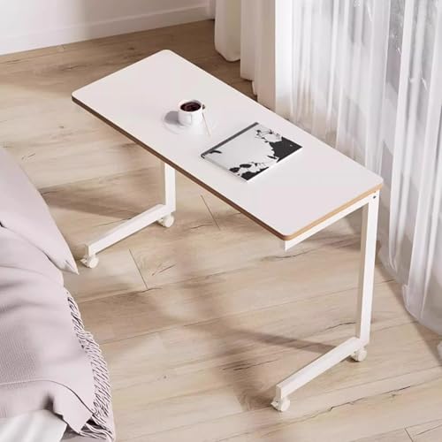 HARELA Über-Betttisch auf 4 Rollen, Kaffeetisch Sofatisch Nachttisch, Mobiler Computertisch Krankenhausbetttisch für Das Heimbüro Tägliche Entspannungsarbeit(White,90x37x77cm) von HARELA