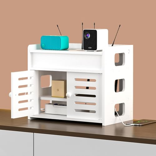 HARELA Versteckte WLAN-Router-Box, WLAN-Router-Aufbewahrungsschrank, Steckdosenleiste und Kabelmanagement-Organizer für Zuhause und Büro(White,14.2x8.7x11.8in) von HARELA