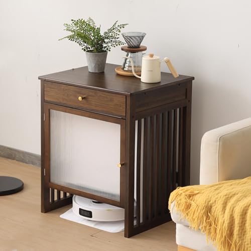 HARELA Versteckter Schrank für Saugroboter mit Türen und Schubladen, Wohnzimmer Schlafzimmer Büro Balkon Schlafsaal Eck Beistelltische/Nachttisch Mit Aufbewahrun(Walnut,52 * 63.5cm/20.4 * 25in) von HARELA