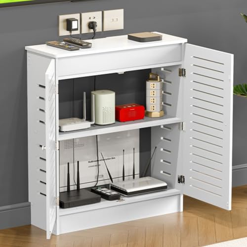 HARELA WLAN-Router-Aufbewahrungsschrank, Netzwerkschrank, Stand-Router-Aufbewahrungsbox, Doppeltür-Design, for Zuhause und Büro, Weiß(50 * 80 * 25cm/19.7 * 31.5 * 9.8in) von HARELA