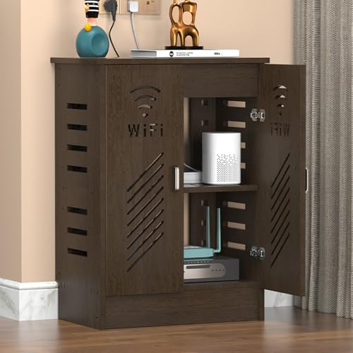 HARELA WLAN-Router-Aufbewahrungsschrank, Stand-Router-Aufbewahrungsbox Modem, Heimmedien-Aufbewahrungsschrank für Büro und Zuhause(Brown) von HARELA