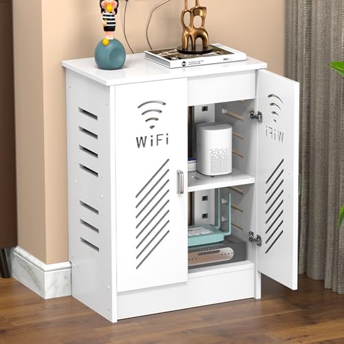 HARELA WLAN-Router-Aufbewahrungsschrank, Stand-Router-Aufbewahrungsbox Modem, Heimmedien-Aufbewahrungsschrank für Büro und Zuhause(White) von HARELA