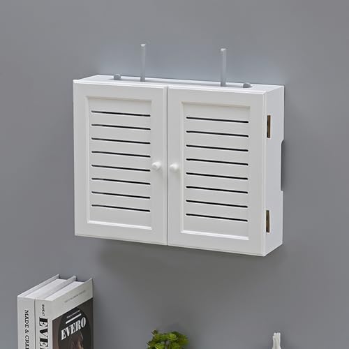 HARELA WLAN-Router-Aufbewahrungsschrank, Wand WLAN-Router Aufbewahrungsbox, TV Kabel Verstecken Box, Wand WiFi Montierte Rack(White,14.2x3.7x11in) von HARELA