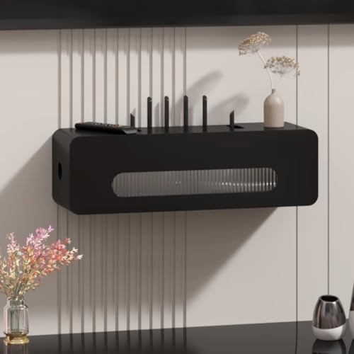 HARELA Wandmontierter WLAN-Box-Organizer, WLAN-Router-Aufbewahrungsbox, Cable Management TV Kabel Verstecken Box, für Zuhause und Büro(Black,23.6x7.9x7.9in) von HARELA