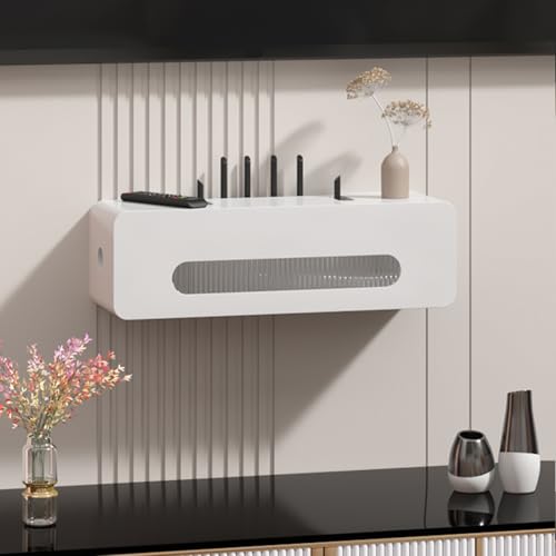 HARELA Wandmontierter WLAN-Box-Organizer, WLAN-Router-Aufbewahrungsbox, Cable Management TV Kabel Verstecken Box, für Zuhause und Büro(White,39.4x7.9x7.9in) von HARELA