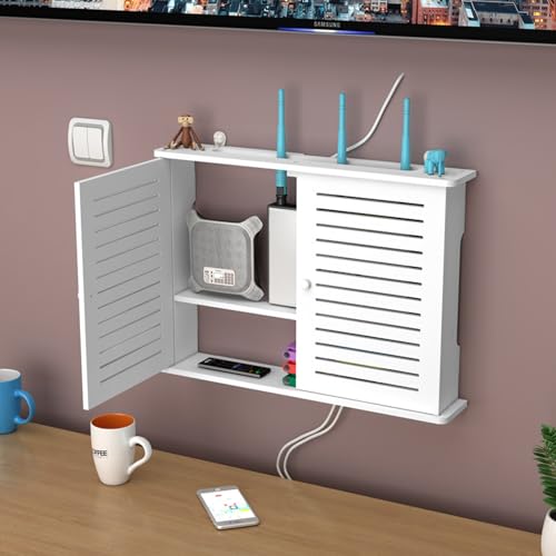 HARELA Wandmontierter WLAN-Box-Organizer, WLAN-Router-Aufbewahrungsschrank Modem, Steckdosenleiste und Kabelmanagement-Organizer für Zuhause und Büro(39x27x9cm/15.4x10.6x3.5in) von HARELA