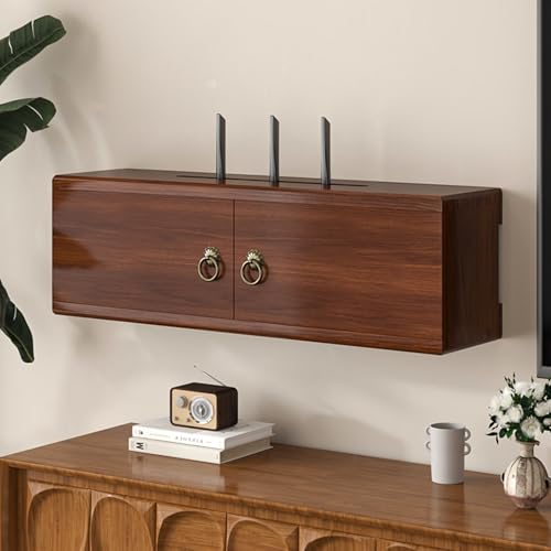 HARELA WiFi-Router-Aufbewahrungsboxen, Holzhalterung für Stromkabel, Verstecken Wand Steckdosenbox, Wohnzimmer Modem Kabel Router Abdeckung Multifunkti(Walnut A,48cm/18.9in) von HARELA