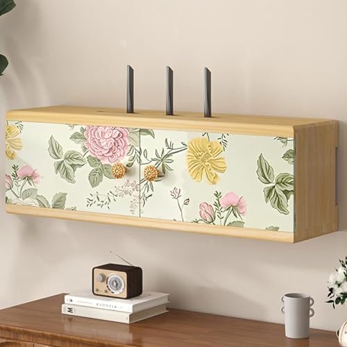 HARELA WiFi-Router-Aufbewahrungsboxen, Holzhalterung für Stromkabel, Verstecken Wand Steckdosenbox, Wohnzimmer Modem Kabel Router Abdeckung Multifunkti(Walnut B,60cm/23.6in) von HARELA