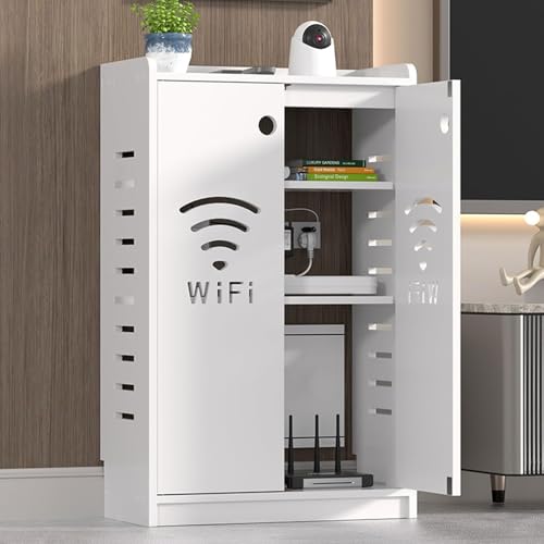 HARELA WiFi-Router-Aufbewahrungsboxen, Router Schrank Verdicktes, Heim Medien-Aufbewahrungsschrank, Multifunktional Router Aufbewahrungsbox für Büro und Haus(White,50 * 60cm/19.7 * 23.6in) von HARELA