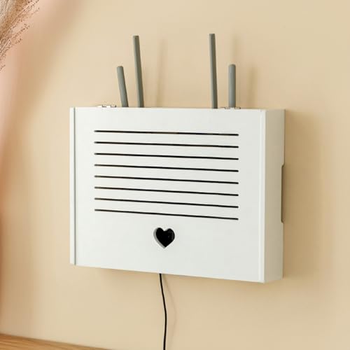 HARELA WiFi-Router-Aufbewahrungsboxen, Wand TV Kabel Verstecken Box, Set-Top Box Schwebende Regale Wandmontage, Wohnzimmer Modem Kabel Router Abdeckung Multifunkti(White 2,36 * 28cm/14.1 * 11in) von HARELA