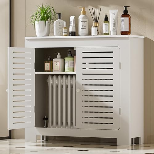 Heizkörper-Abdeckung moderner mit Regalen, Heizungsabdeckung Lüftungsgitter, Heizkörperabdeckung für Schlafzimmer Wohnzimmer(90x90x15cm/35.4x35.4x5.9in) von HARELA