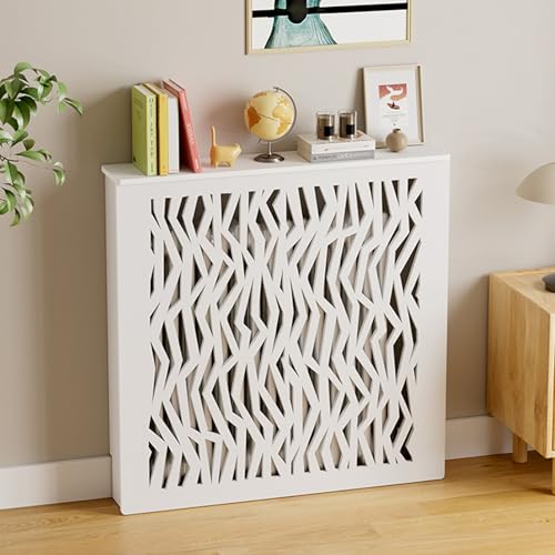 Heizkörperverkleidung, Dekorative Heizkörperabdeckungen in unterschiedlichen Größen, weiß-lackierter Schrank aus mitteldichter Faserplatte(90x80x20cm/35.4x31.5x7.9in) von HARELA