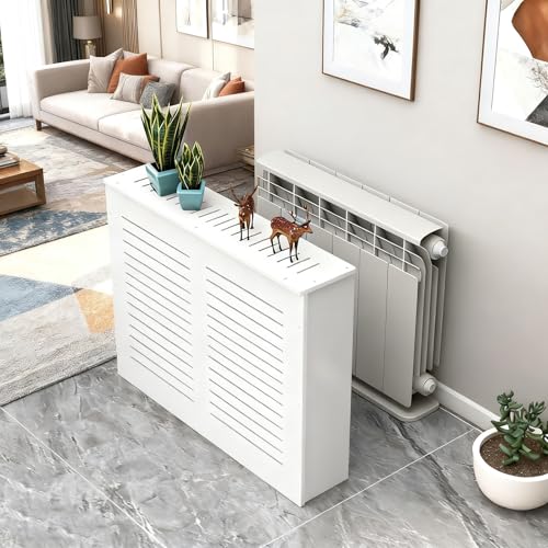 Heizkörperverkleidung Heizkörper Radiator Abdeckung Lamellen-Design MDF, für Zuhause, Büro Flur Wohnzimmer Schlafzimme(60 * 60 * 20cm/23.6 * 23.6 * 7.9in) von HARELA
