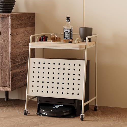 Metall Saugroboter Ständer Staubsauger Roboter Halter, Roboterständer mit Rollen, Staubsauger Regal Stauraum für Wohnzimmer, Schlafzimmer, Küche(Milk Tea Color) von HARELA