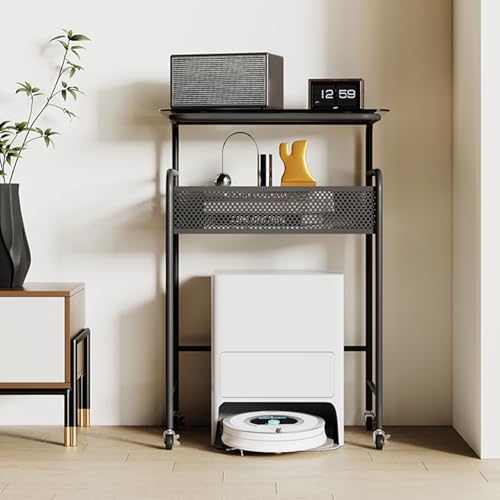 Metall Saugroboter Ständer Staubsauger Roboter Halter Versteckter, Roboterständer mit Rollen, Beistelltisch für Wohnzimmer oder Homeoffice(Black) von HARELA