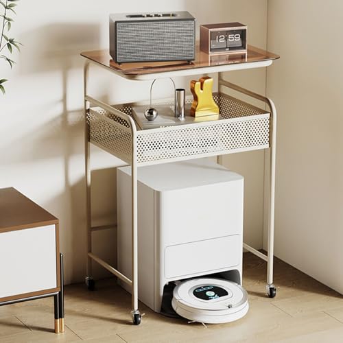 Metall Saugroboter Ständer Staubsauger Roboter Halter Versteckter, Roboterständer mit Rollen, Beistelltisch für Wohnzimmer oder Homeoffice(White) von HARELA