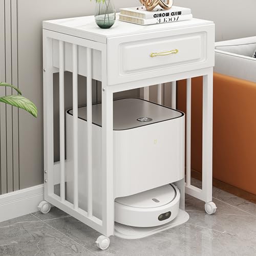Metall Saugroboter Ständer mit Rollen, Staubsauger Roboter Halter Versteckter mit Schublade, für Zuhause Büro Wohnzimmer Garage Ecke Un(White,55cm/21.6in) von HARELA