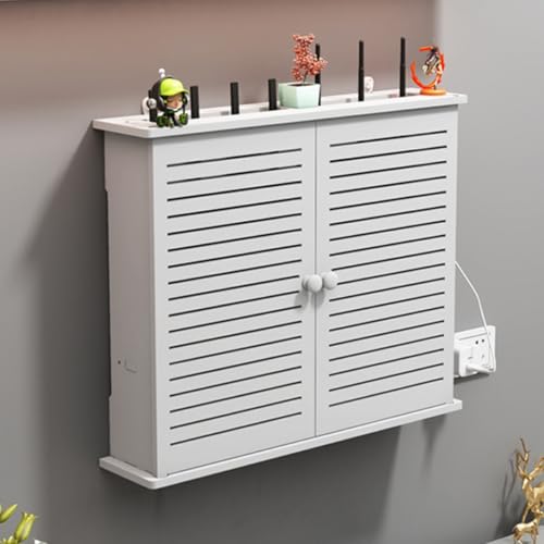 Router Aufbewahrungsbox Weiß, Wand TV Kabel Verstecken Box, Weiße Sich Hin- Und Her Bewegende Regale, Wohnzimmer Modem Kabel Router Abdeckung Multifunkti(White A) von HARELA