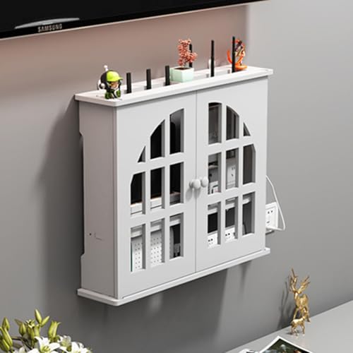 Router Aufbewahrungsbox Weiß, Wand TV Kabel Verstecken Box, Weiße Sich Hin- Und Her Bewegende Regale, Wohnzimmer Modem Kabel Router Abdeckung Multifunkti(White B) von HARELA