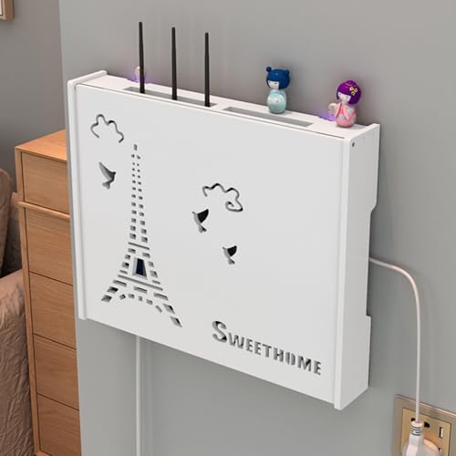 Router Box Kabel, Verstecken Wand Steckdosenbox, Wand TV Kabel Verstecken Box, Wohnzimmer Modem Kabel Router Abdeckung Multifunkti, Weiß(White E,48 * 38CM/18.9 * 14.9IN) von HARELA
