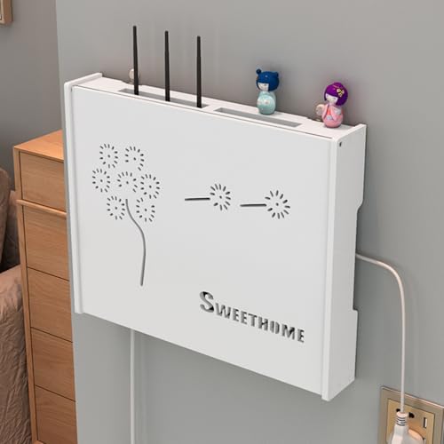 Router Box Kabel, Verstecken Wand Steckdosenbox, Wand TV Kabel Verstecken Box, Wohnzimmer Modem Kabel Router Abdeckung Multifunkti, Weiß(White F,42 * 31CM/16.5 * 12.2IN) von HARELA