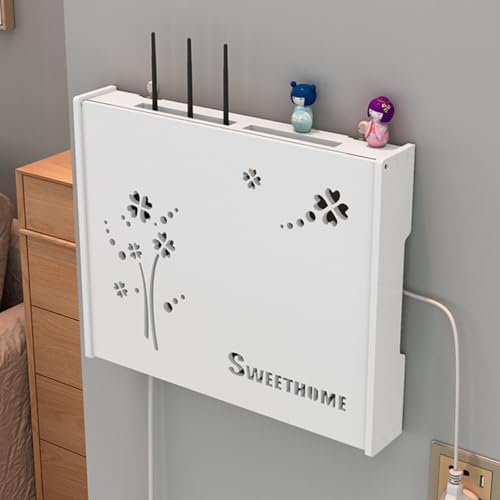 Router Box Kabel, Verstecken Wand Steckdosenbox, Wand TV Kabel Verstecken Box, Wohnzimmer Modem Kabel Router Abdeckung Multifunkti, Weiß(White G,48 * 38CM/18.9 * 14.9IN) von HARELA