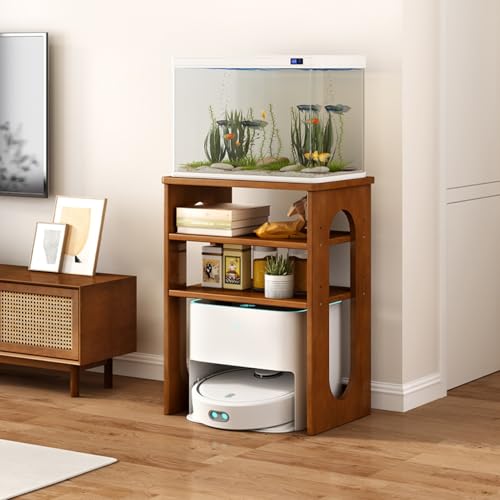 Saugroboter Ständer, Staubsauger Roboter Halter, Lagerschrank mit verstellbarem Einlegeboden, Roboter Staubsaugerschrank Aus Holz, für Wohnzimmer oder Home-Office(Walnut Color B) von HARELA