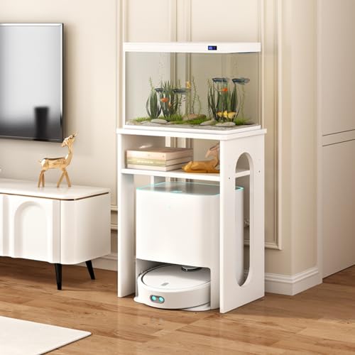 Saugroboter Ständer, Staubsauger Roboter Halter, Lagerschrank mit verstellbarem Einlegeboden, Roboter Staubsaugerschrank Aus Holz, für Wohnzimmer oder Home-Office(White A) von HARELA