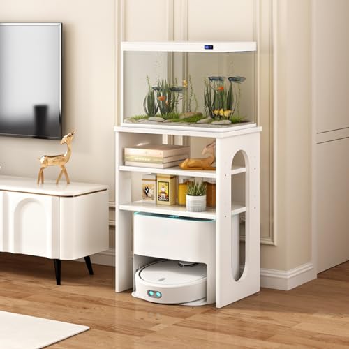 Saugroboter Ständer, Staubsauger Roboter Halter, Lagerschrank mit verstellbarem Einlegeboden, Roboter Staubsaugerschrank Aus Holz, für Wohnzimmer oder Home-Office(White B) von HARELA