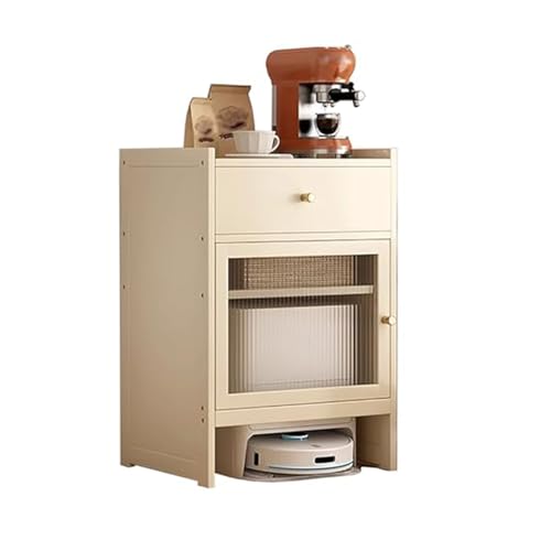 Saugroboter Ständer Halter Vakuum-Aufbewahrung Roboterschrank, Möbel Für Wohnakzente, Versteckter Schrank für Saugroboter mit Türen und Schubladen(Creamy White) von HARELA