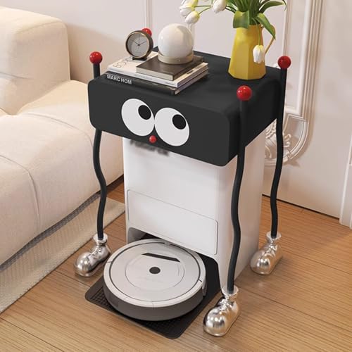 Saugroboter Ständer Staubsauger Roboter Halter, Beistelltisch Möbel Für Wohnakzente, Staubsauger Regal Stauraum für Wohnzimmer, Schlafzimmer, Küche(Black) von HARELA