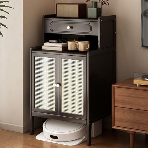 Saugroboter Ständer Staubsauger Roboter Halter Versteckter, Roboter Standschrank Bambus Kehrroboter Lagerregal mit Schublade, Extra Großes Smart Sweeper Kabinett(Black) von HARELA